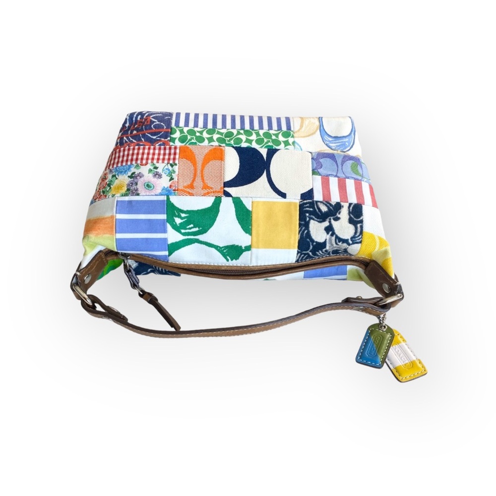 Coach 𑁍 Patchwork Mini Bag Leather Top Handle 𑁍 Spring Multi Color Mixed Print - Picture 12 of 16